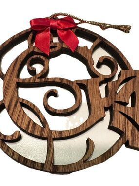Wood Vine Letter “G” Monogram Wood  Christmas Ornament